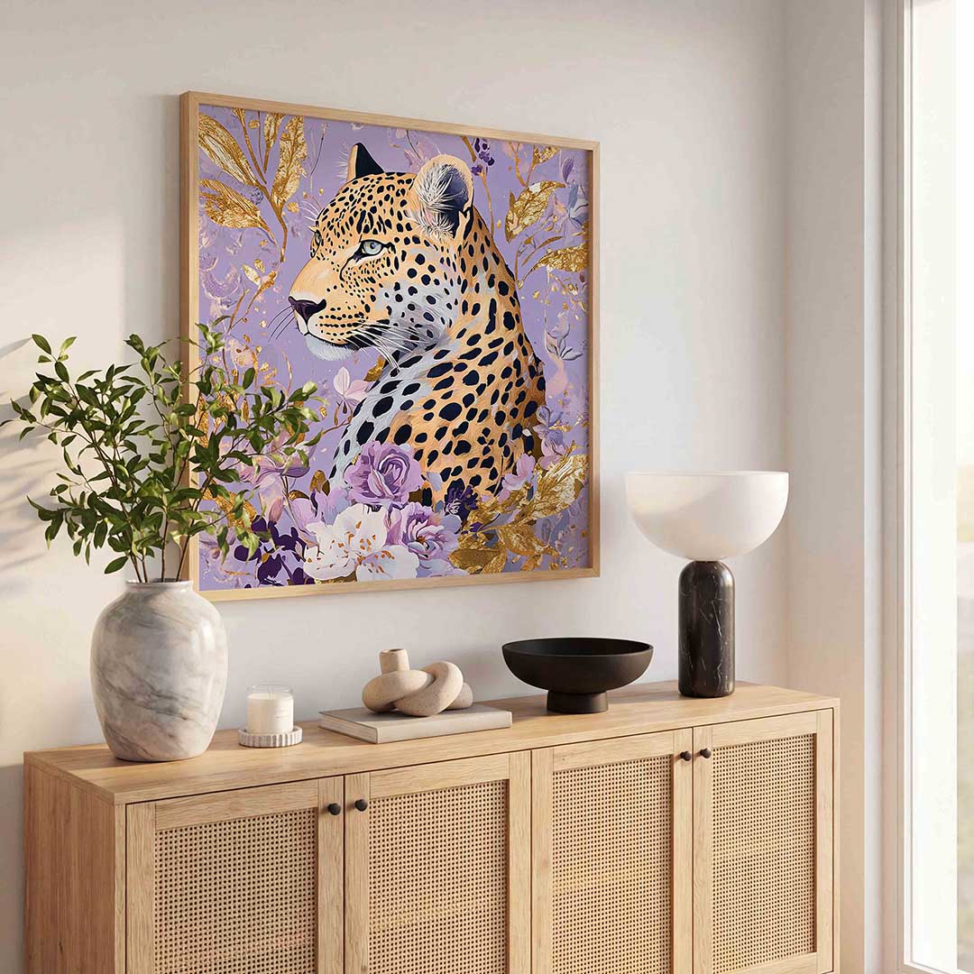 Luipaard met bloemen Poster