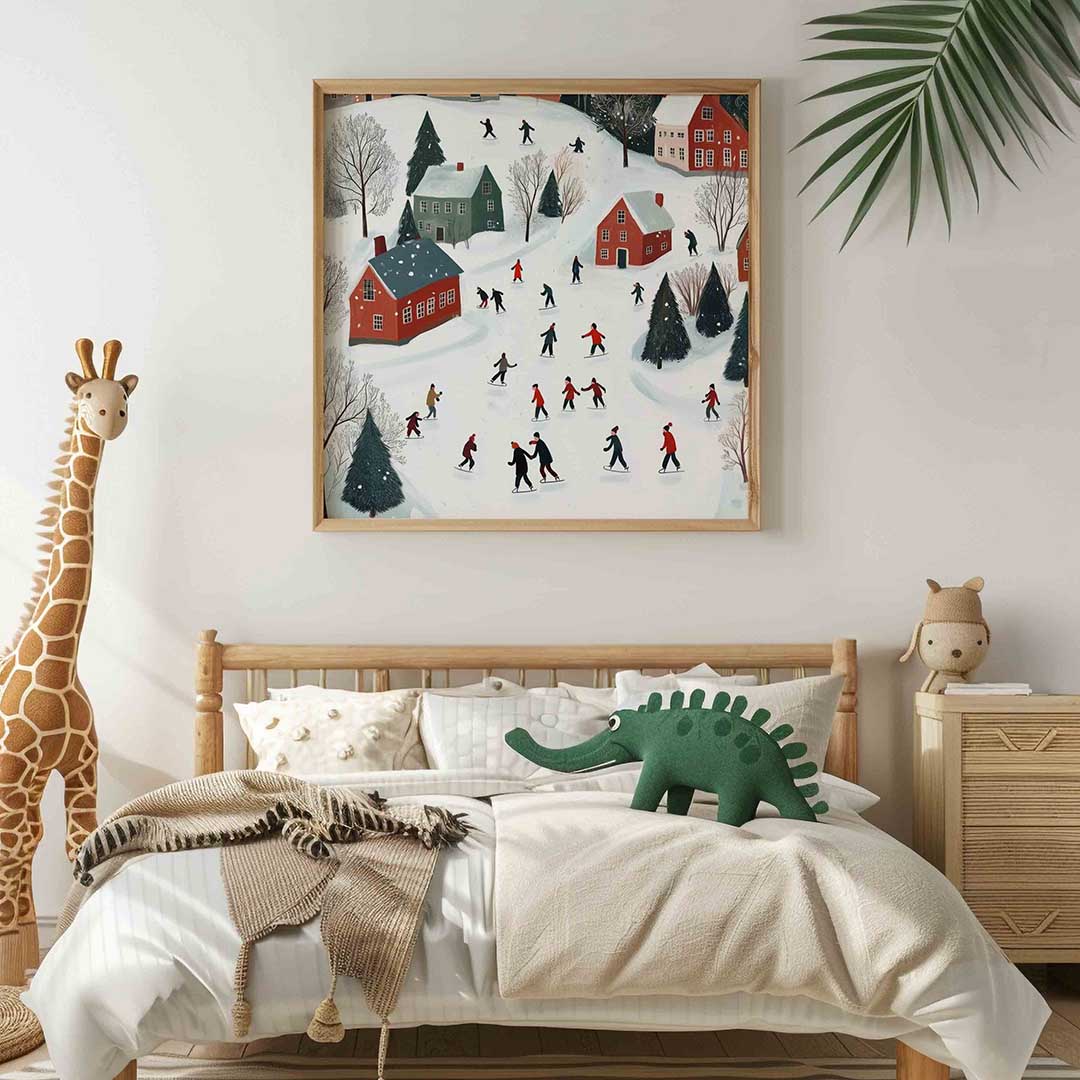 Schaatsers in winterlandschap Poster