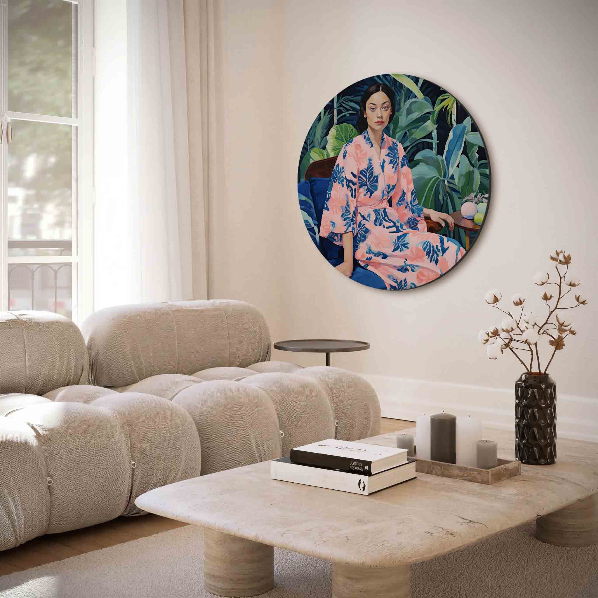 Vrouw in roze kimono Muurcirkel