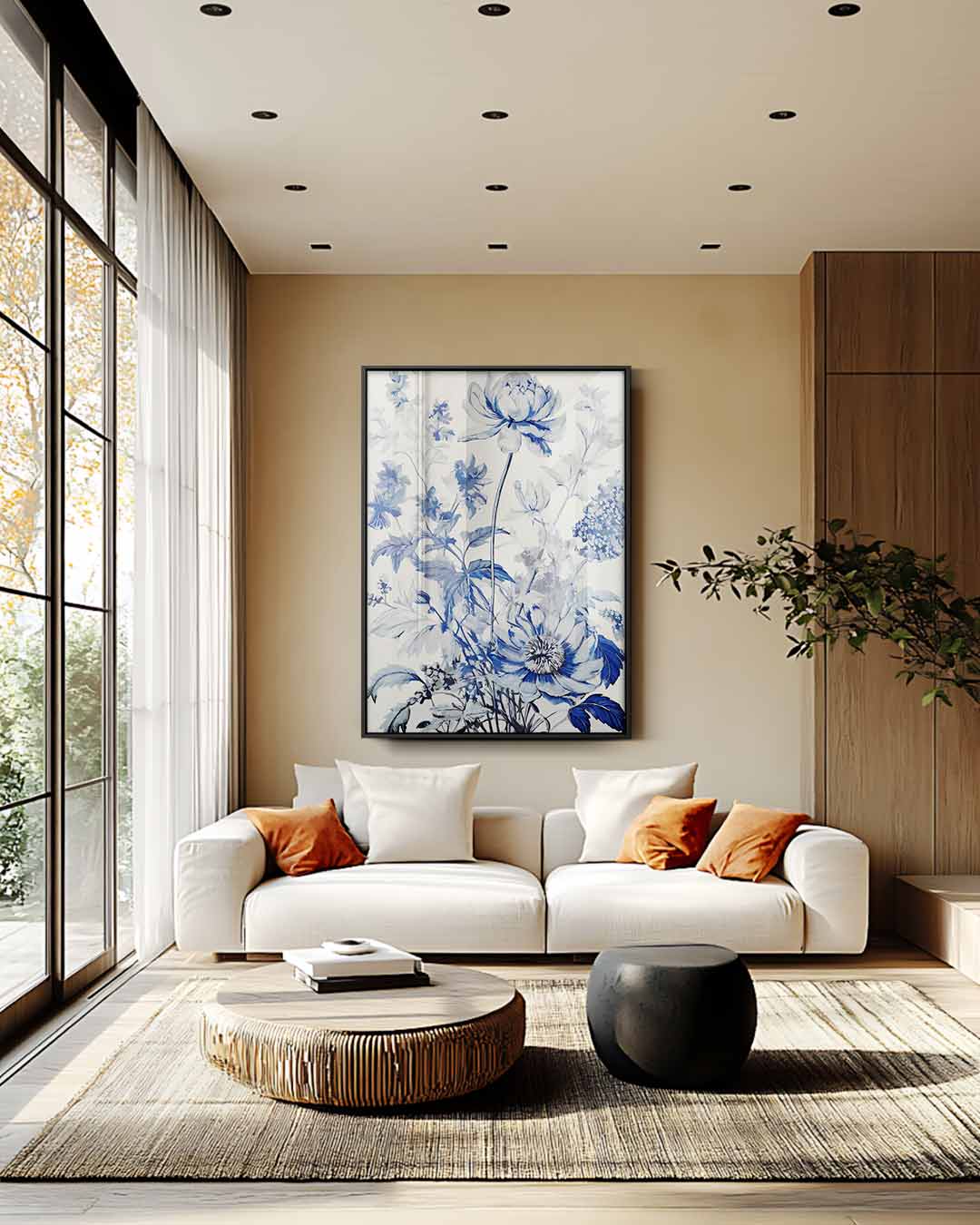 Elegante Bloemen in Blauw Kunstwerk-canvas-dibond-plexiglas-wanddecoratie-WallArtistic
