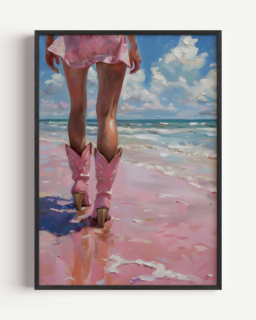 Strandwandeling met Roze Cowboylaarzen Poster-WallArtistic