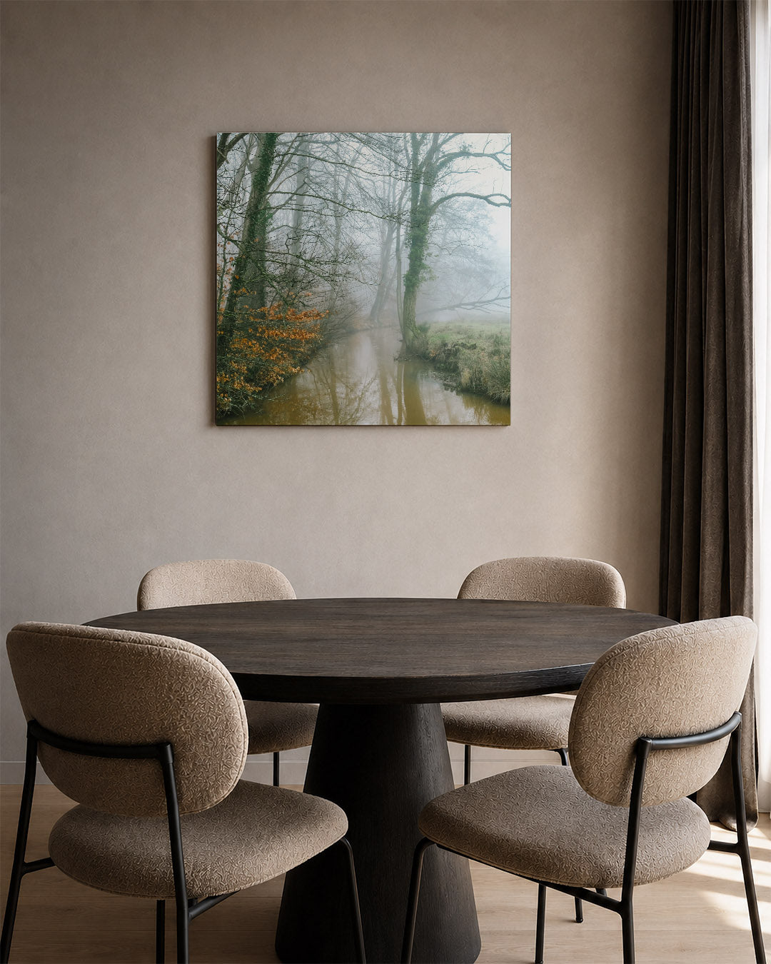 Mistig boslandschap Kunstwerk
