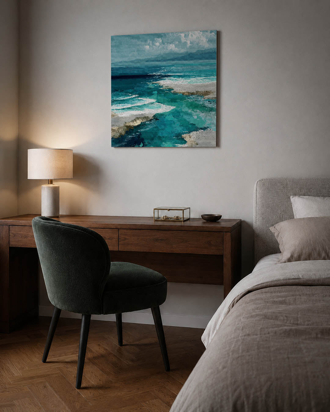 Zeezicht in blauwtinten Kunstwerk