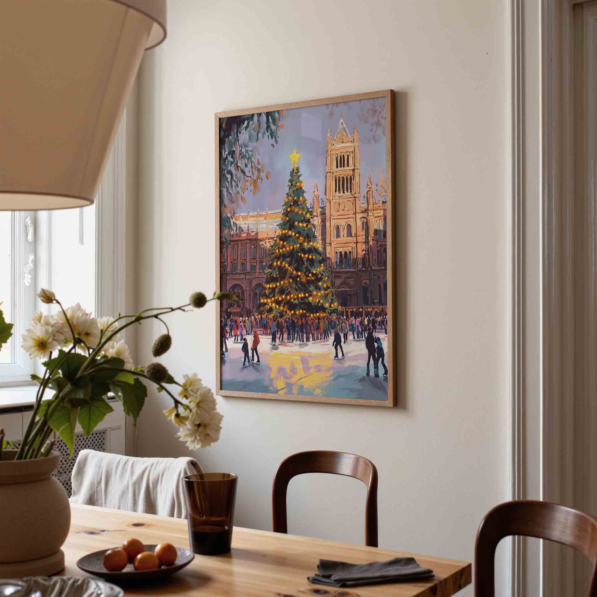 Kerstboom en schaatsers Poster