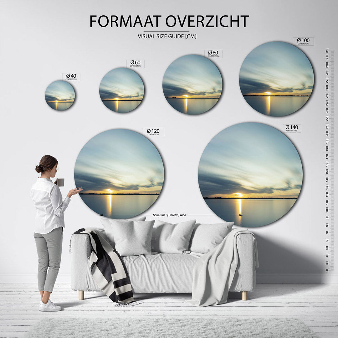 Zonsondergang over kalm water Muurcirkel
