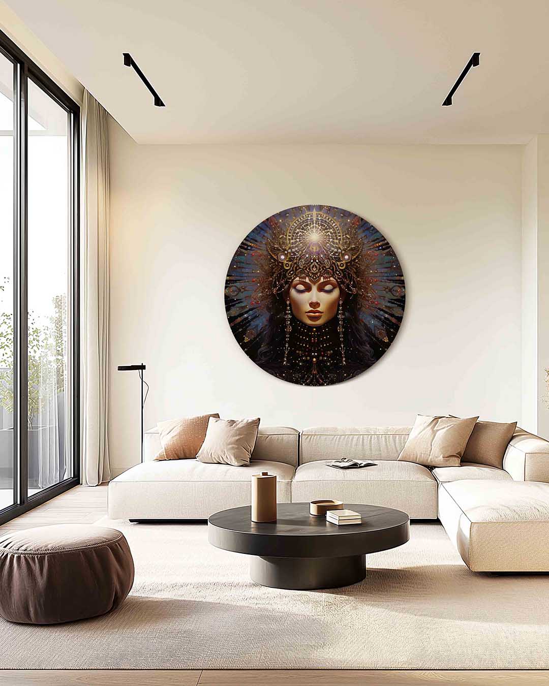 Vrouwelijk portret met sierlijke kroon Muurcirkel
