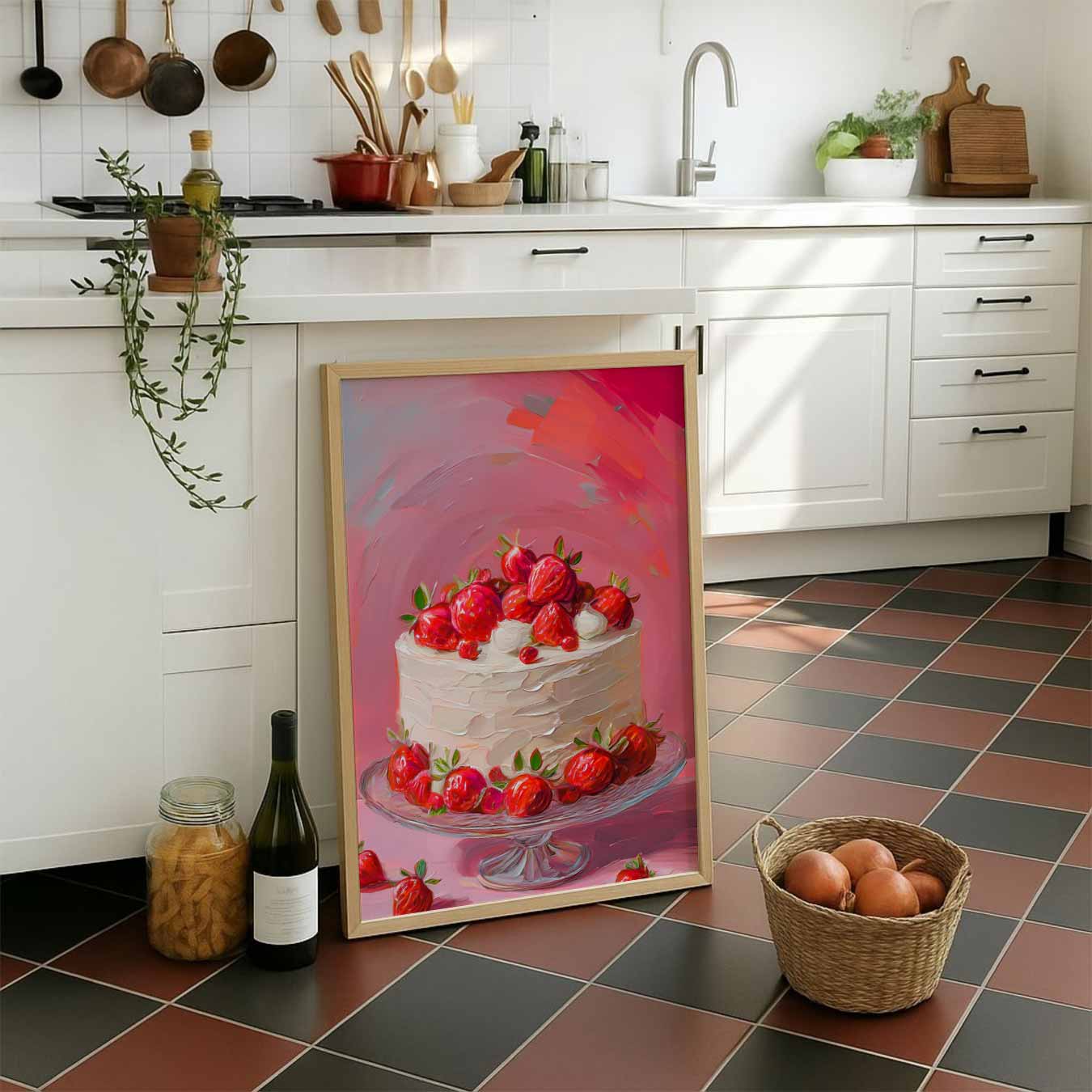 Zomerse Aardbeientaart Kunstposter-WallArtistic