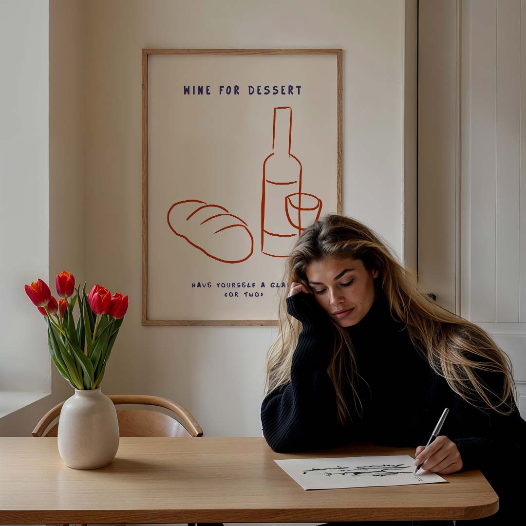 Stijlvolle Wijn en Brood Poster-WallArtistic