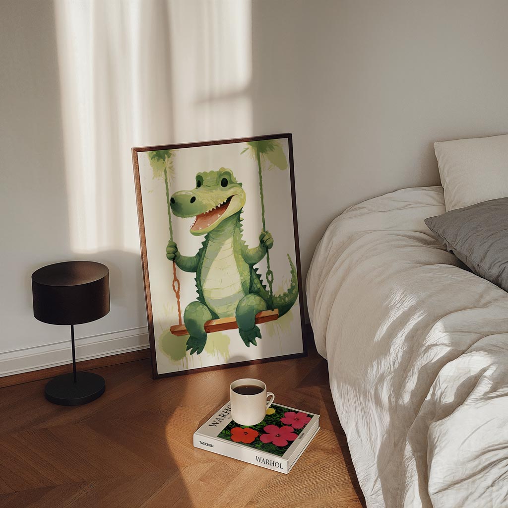 Schattige Krokodil op Schommel Poster-WallArtistic