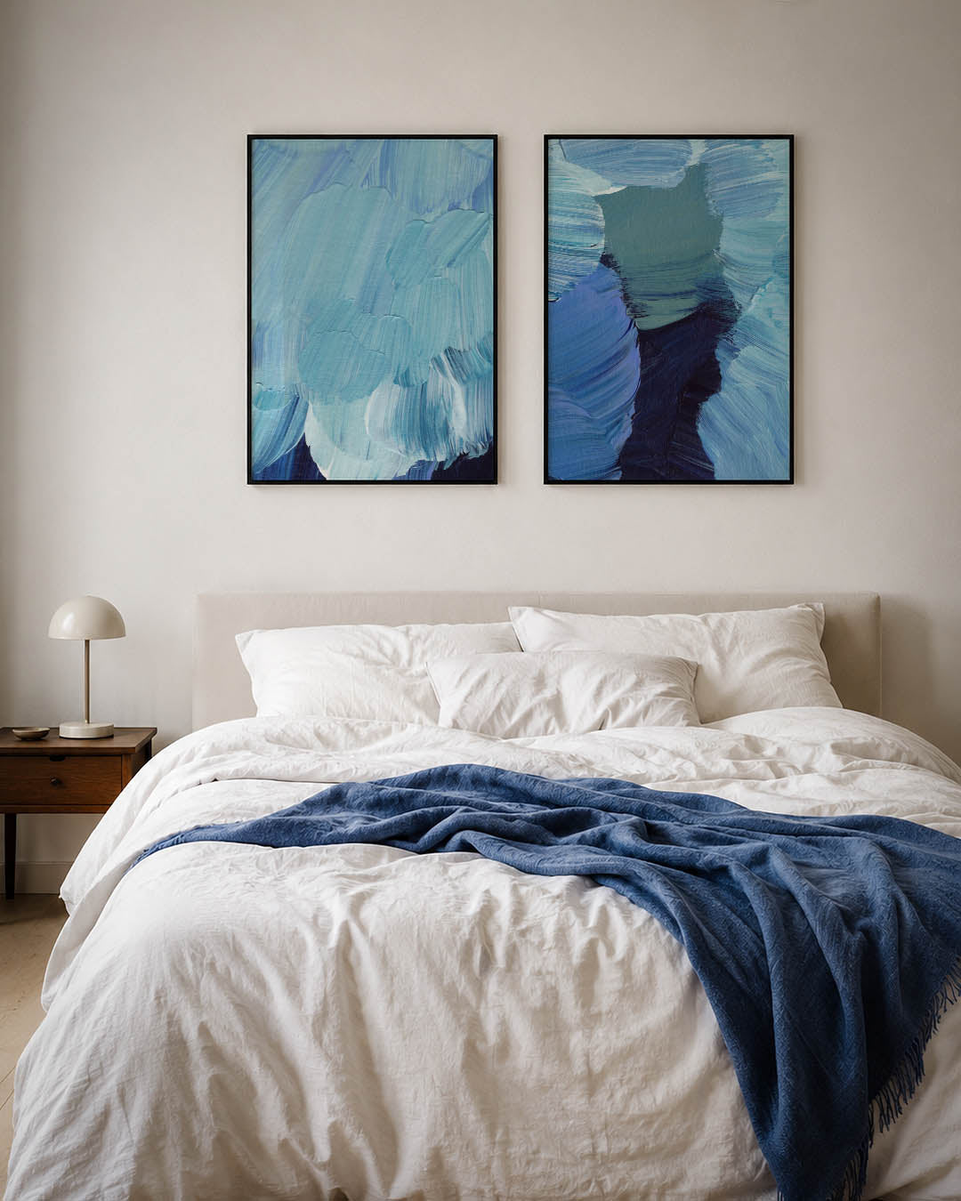 Blauwe penseelstreken Posterset