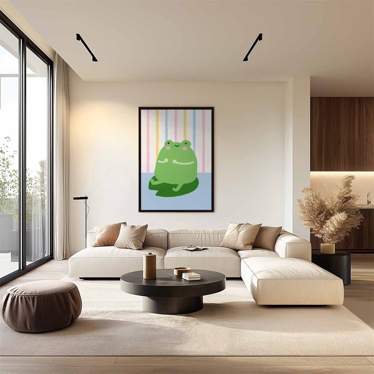 Vrolijke Kikker op Blad Kunstwerk-canvas-dibond-plexiglas-wanddecoratie-WallArtistic