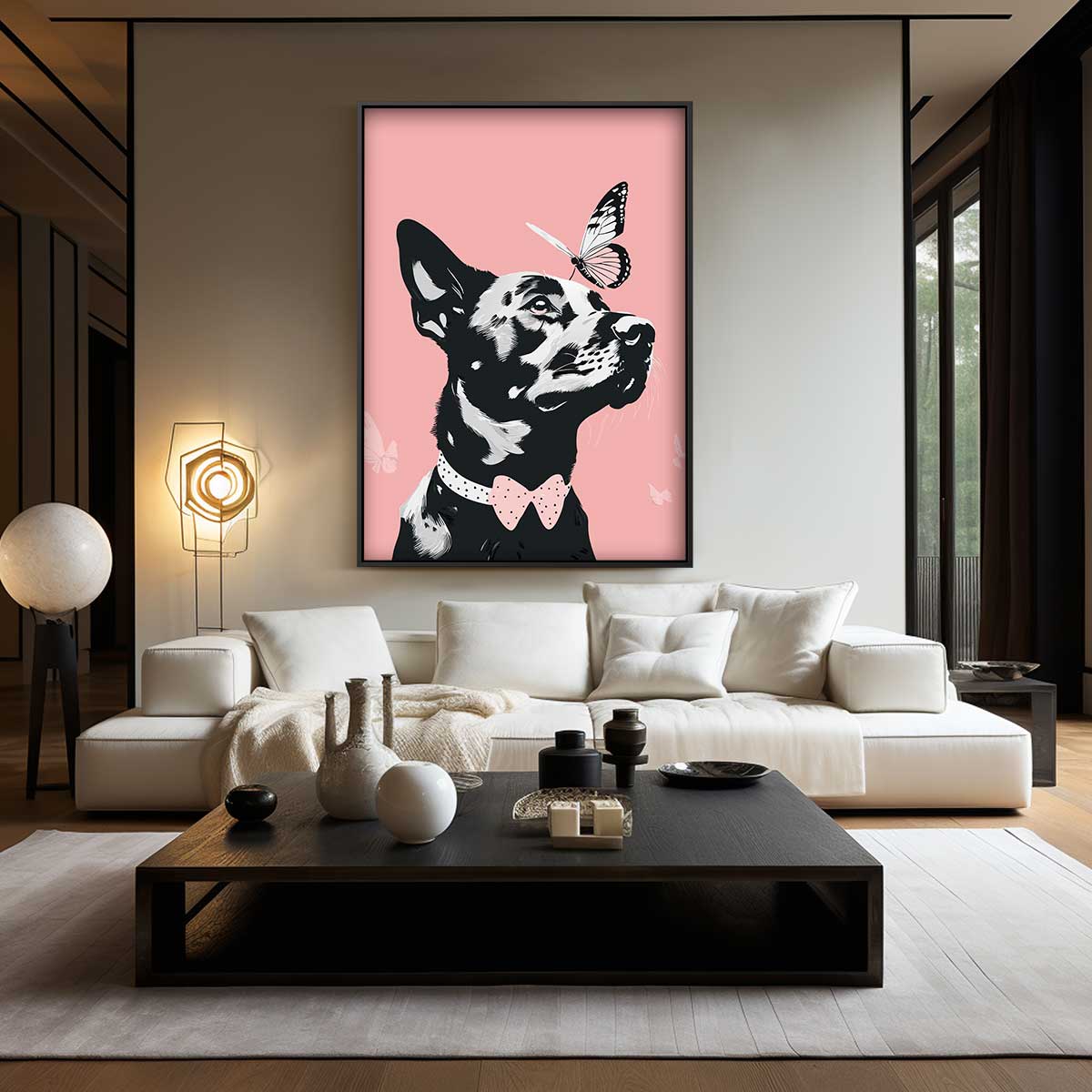 Verträumte Hunde- und Schmetterlingskunst