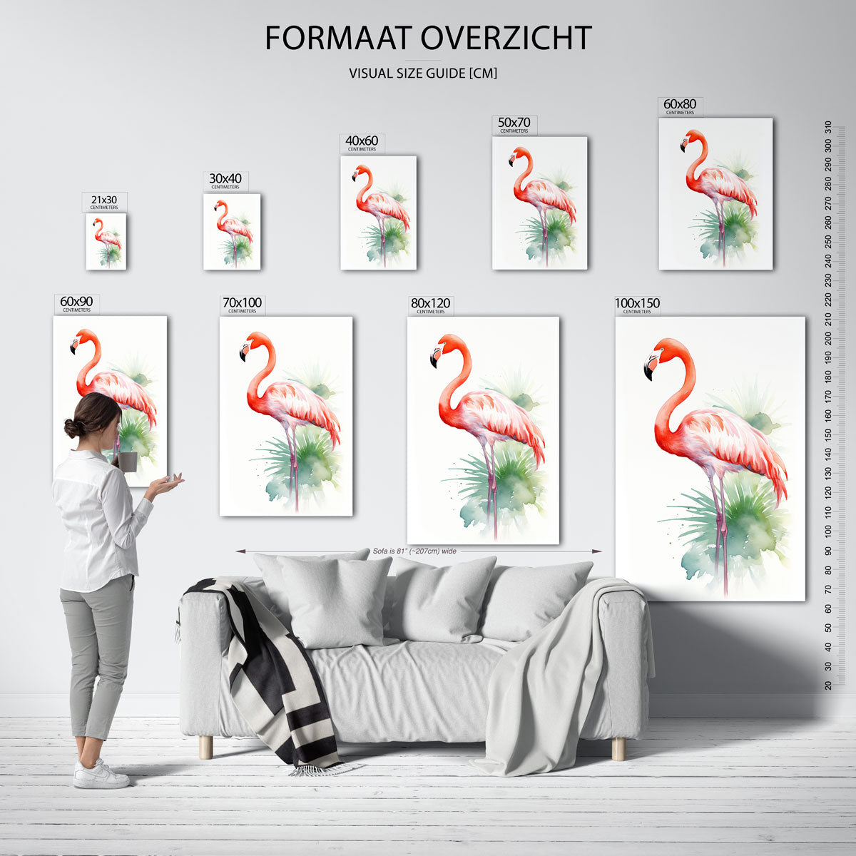 Flamingo met groene bladeren Poster
