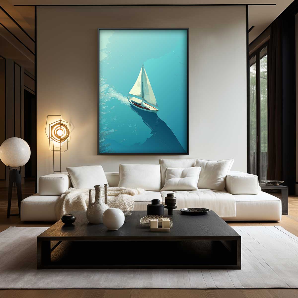 Zeilboot op Kalme Zee Kunstwerk-canvas-dibond-plexiglas-wanddecoratie-WallArtistic