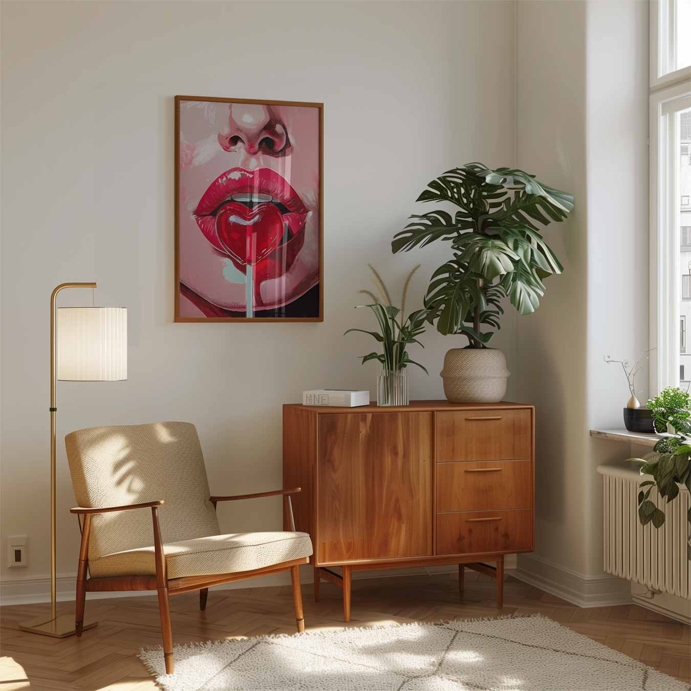Sensuele Lippen met Hartjeslolly Poster-WallArtistic