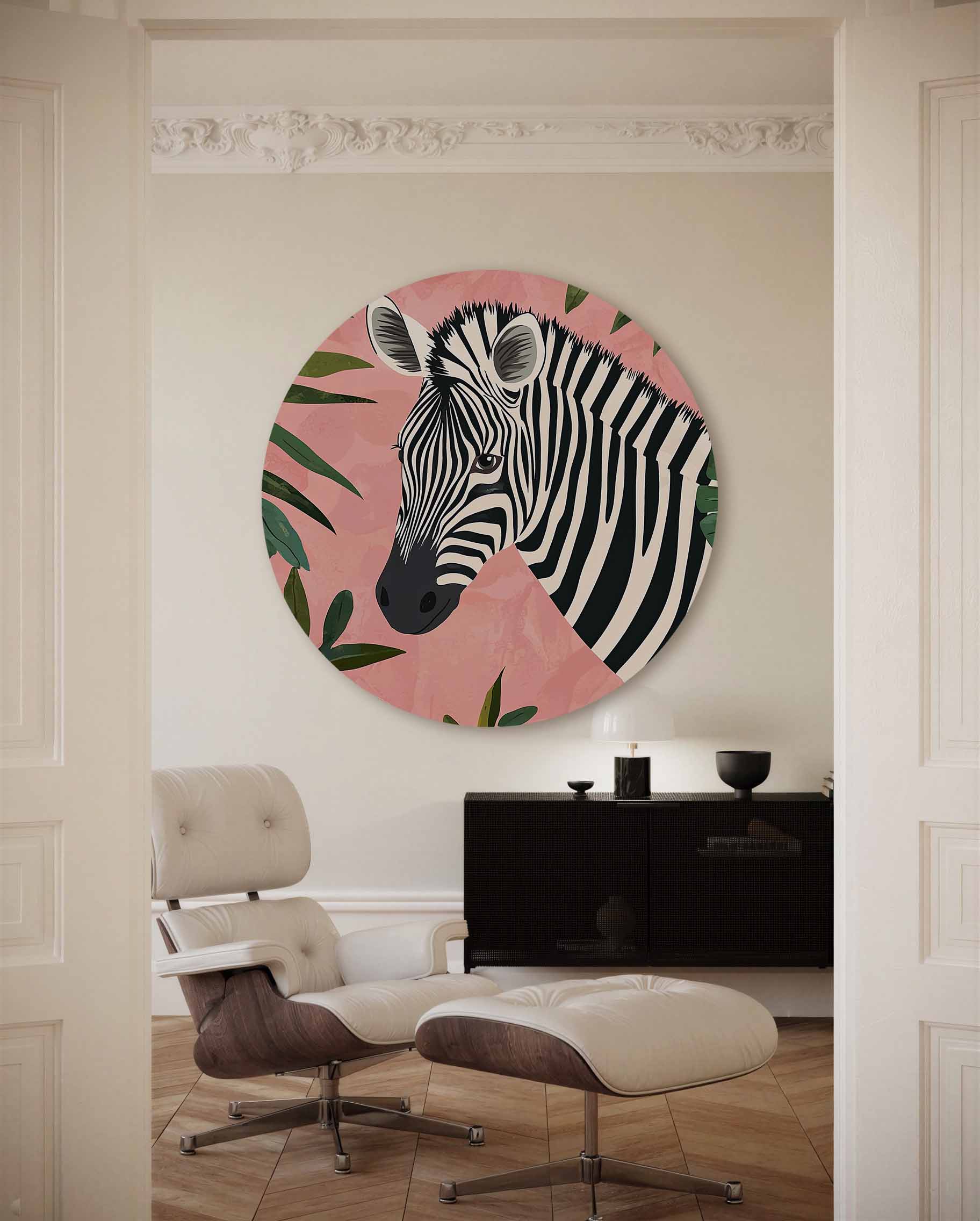 Zebra en bladeren Muurcirkel