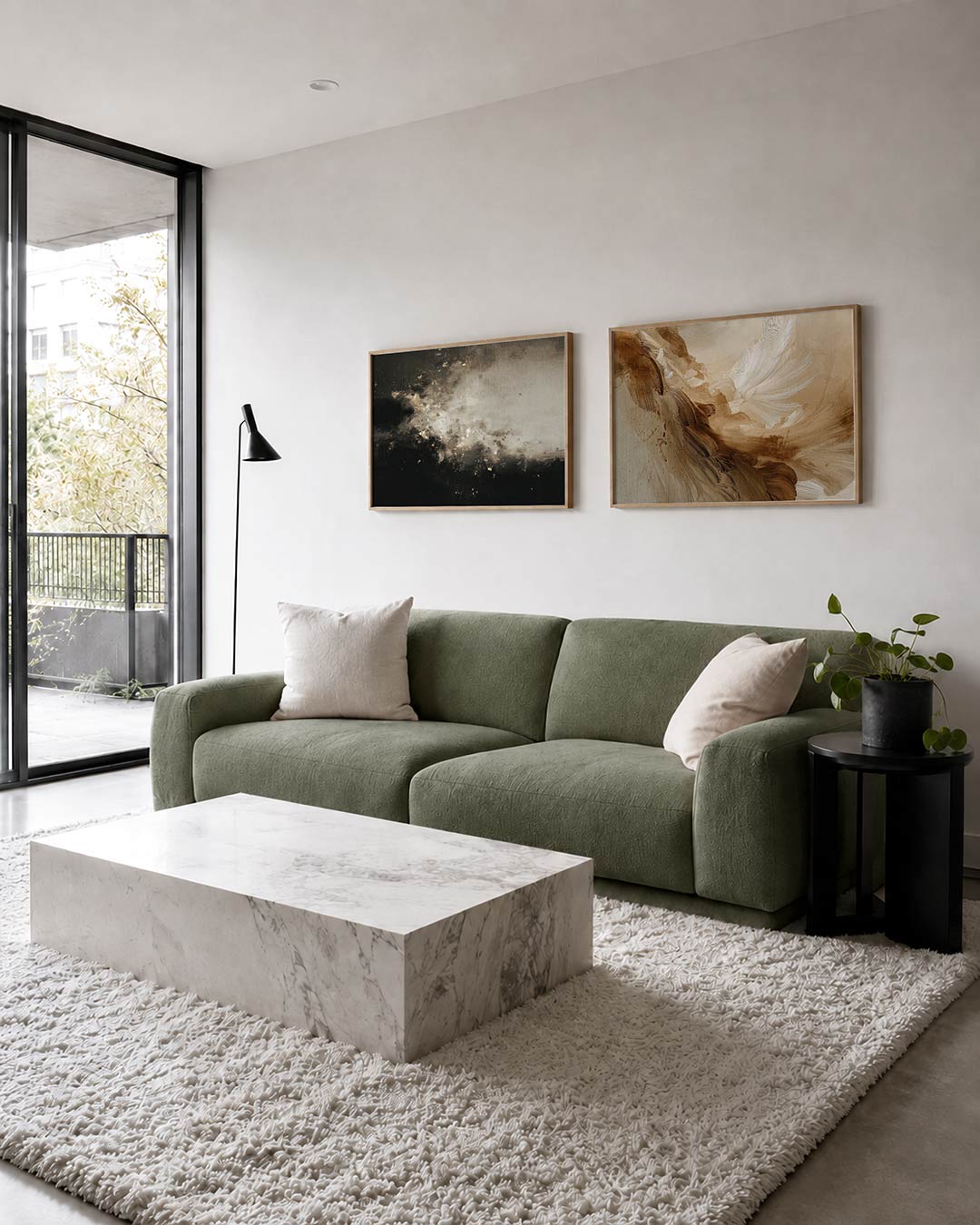 Interieurbeeld met twee liggende posters: donkere en lichte tinten