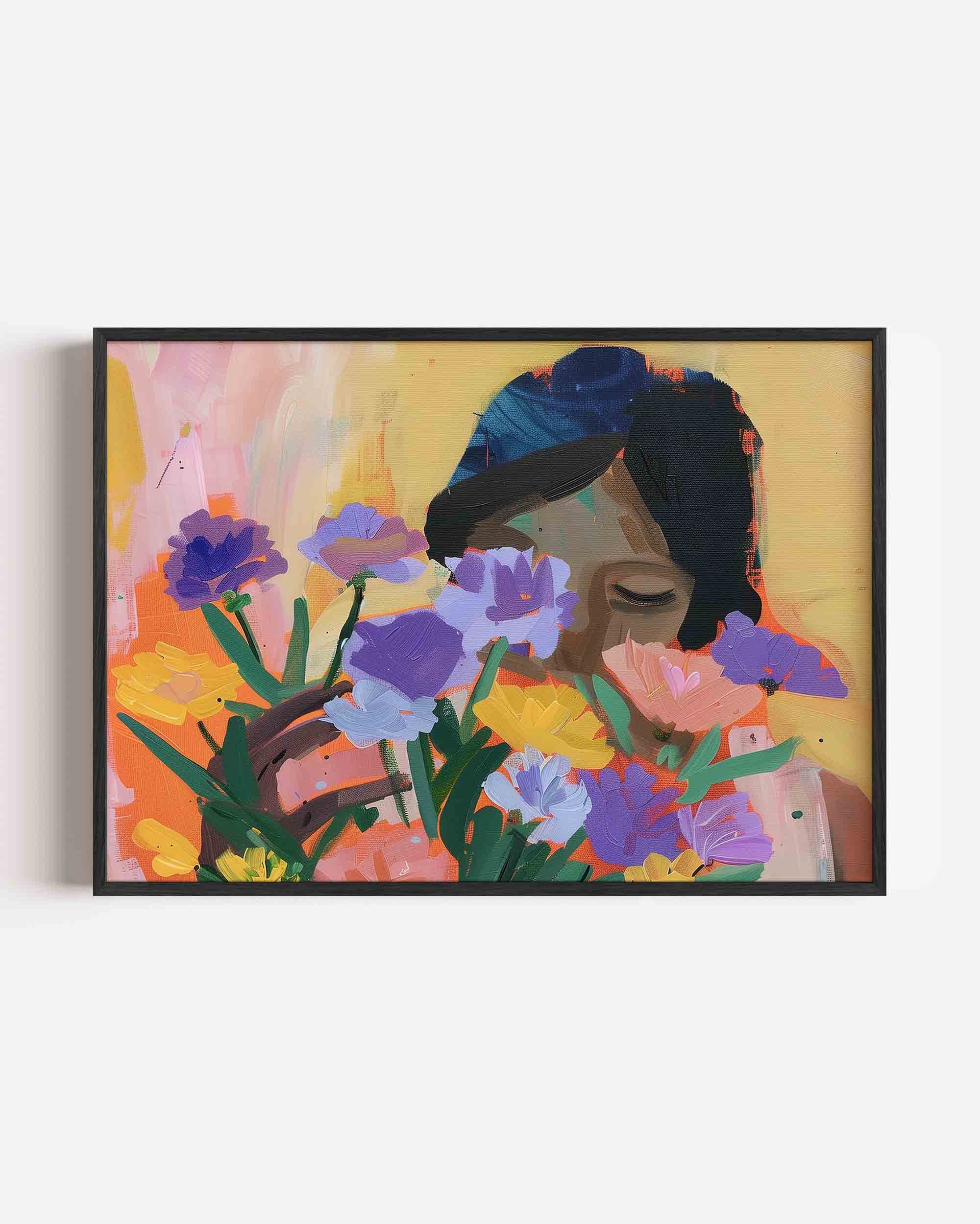 Bloemen en gezicht Poster
