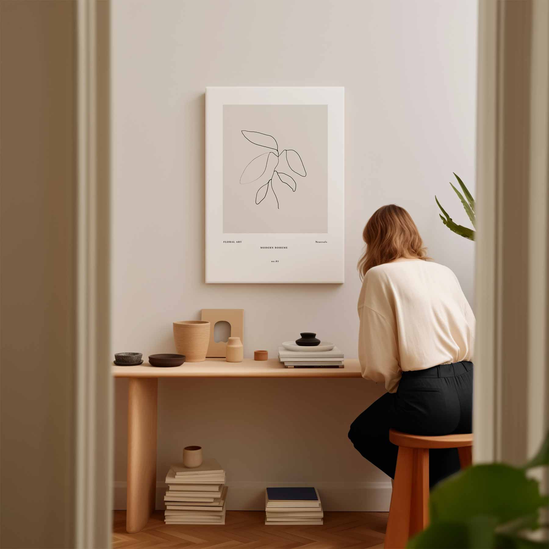 Minimalistische Botanische Lijntekening Kunstwerk-canvas-dibond-plexiglas-wanddecoratie-WallArtistic