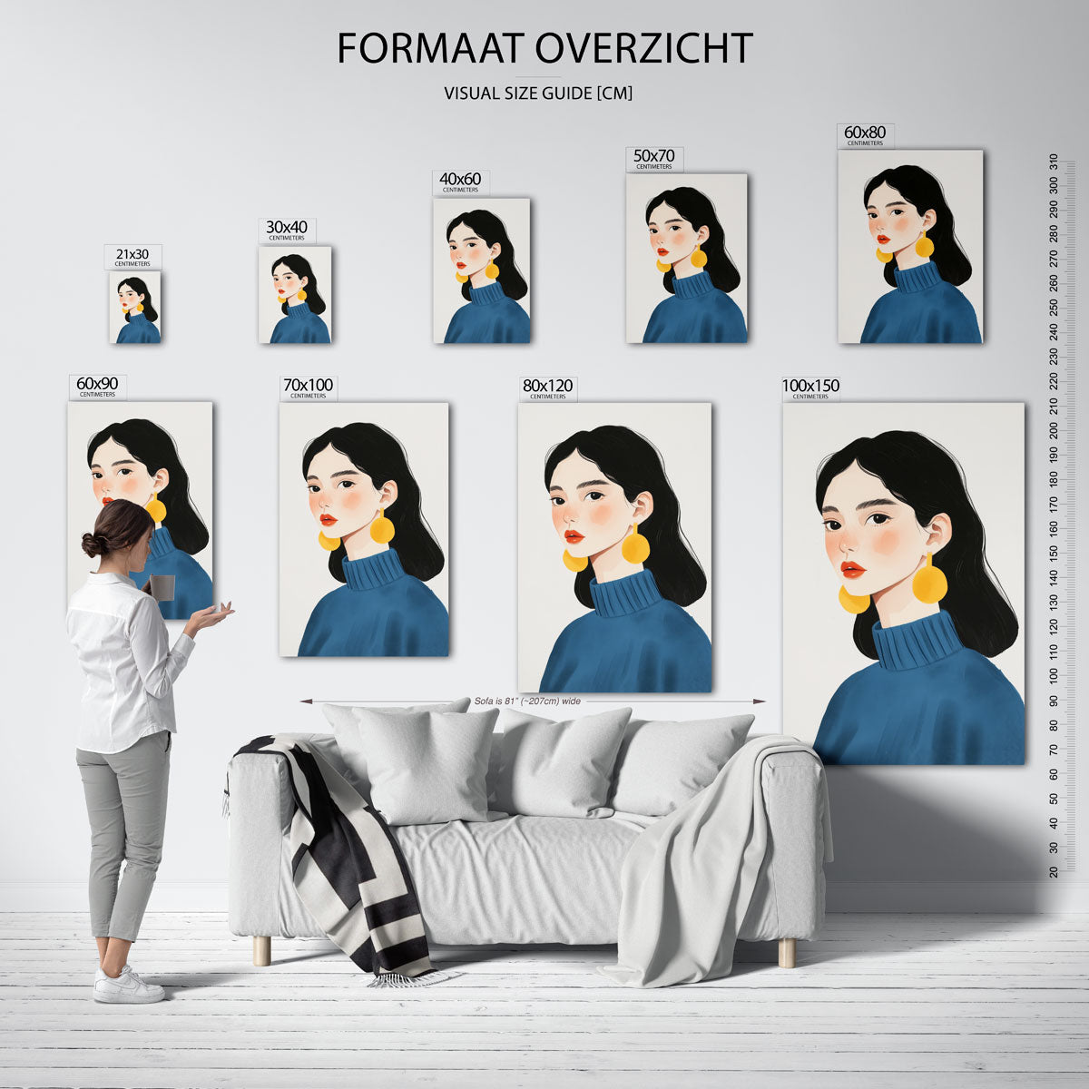 Portret met gele oorbellen Poster