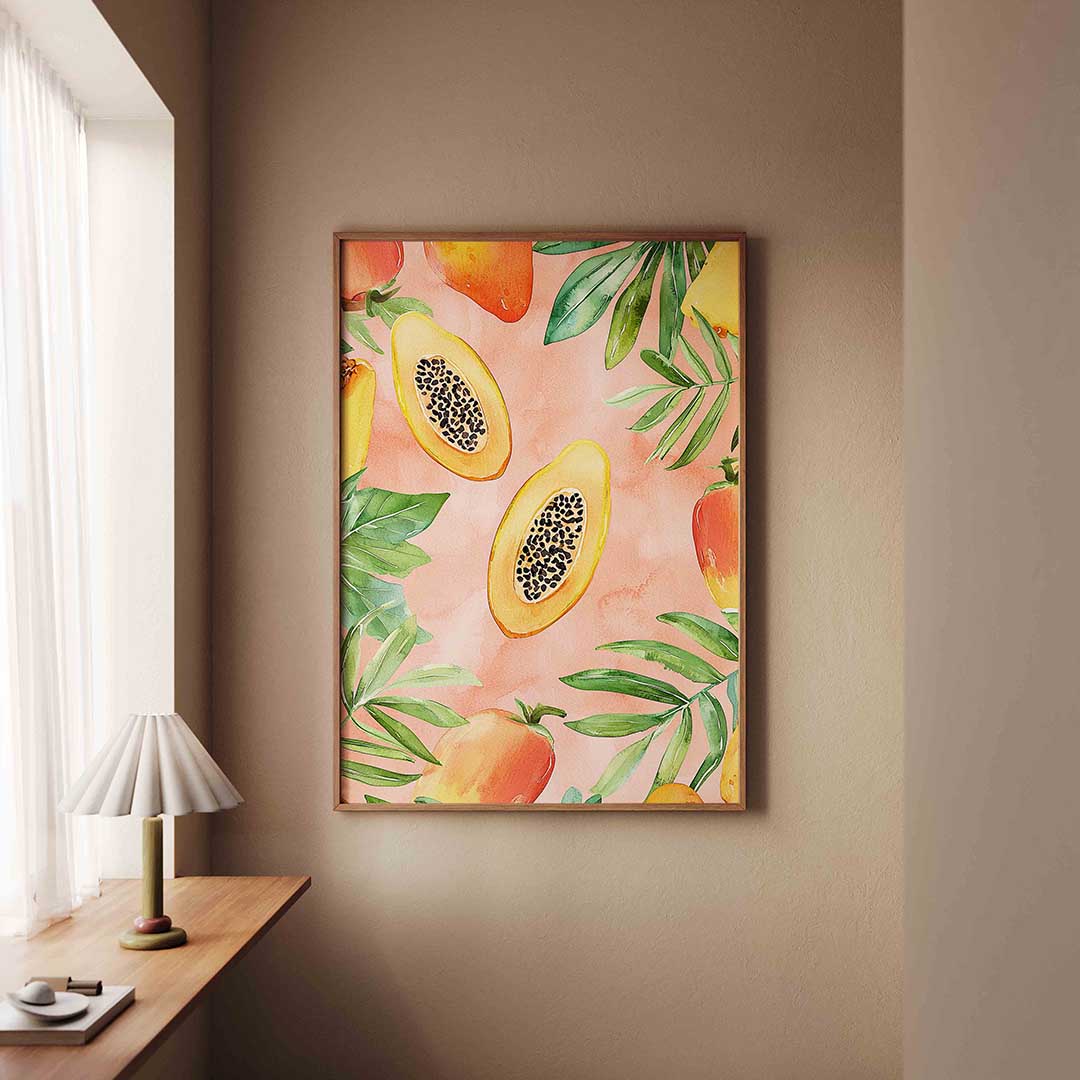 Papaja en bladeren Poster