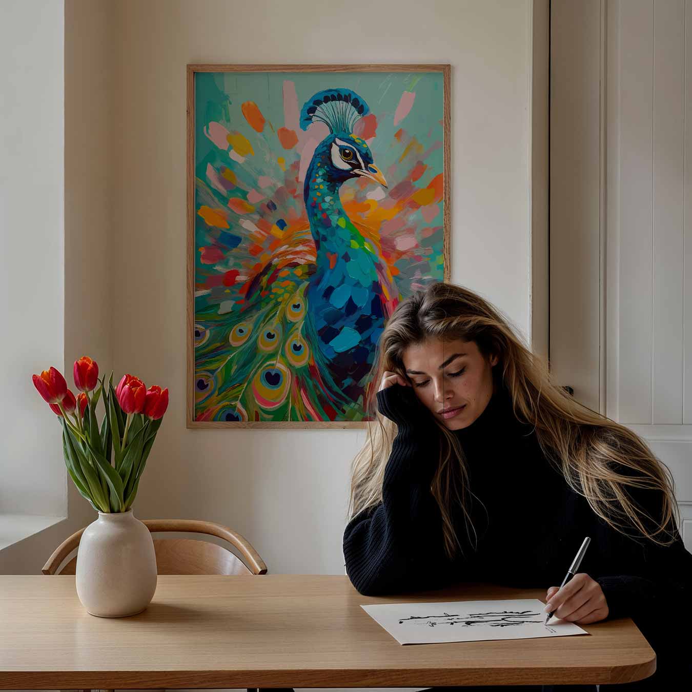 Kleurrijke Pauw Kunstposter-WallArtistic