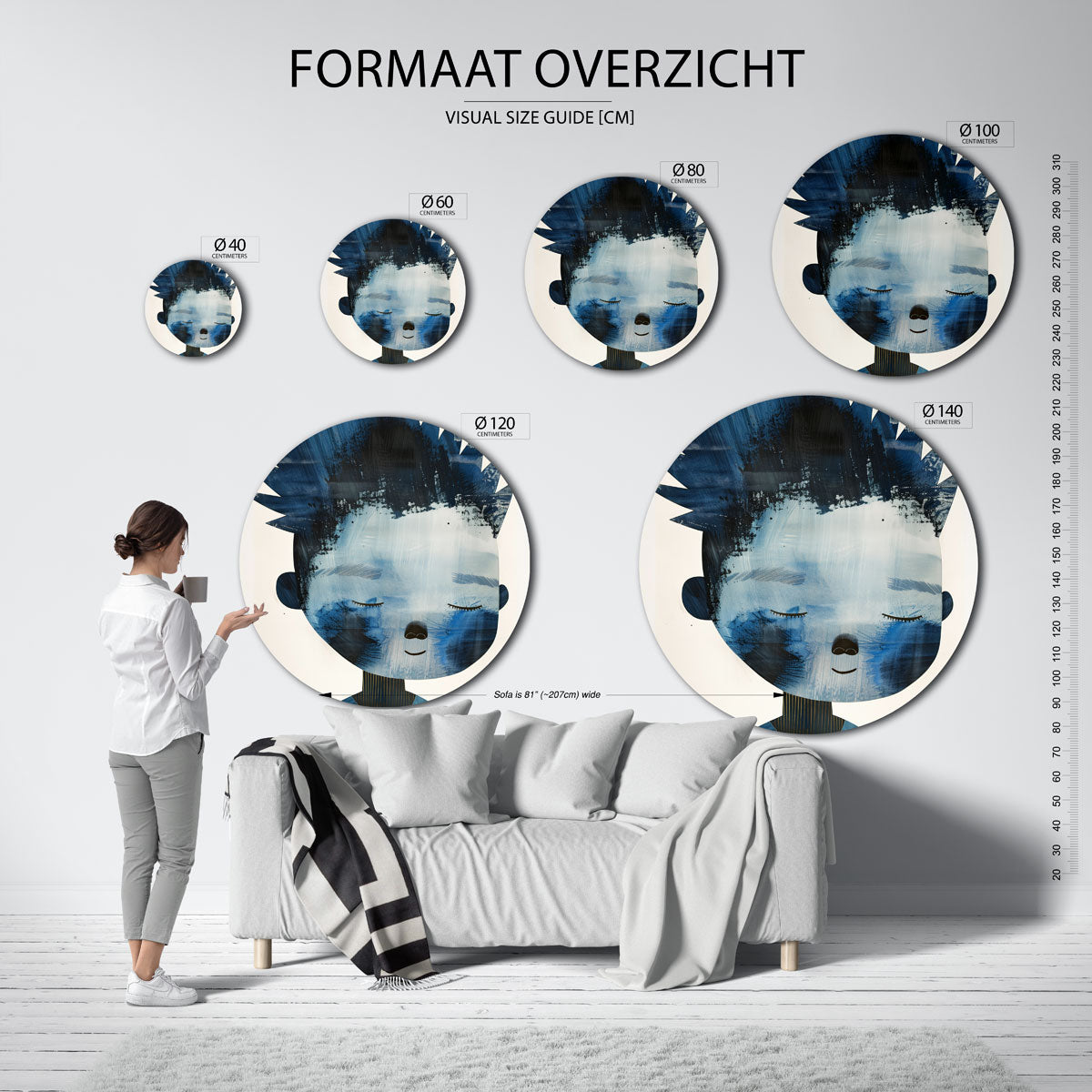 Blauw gezicht Muurcirkel