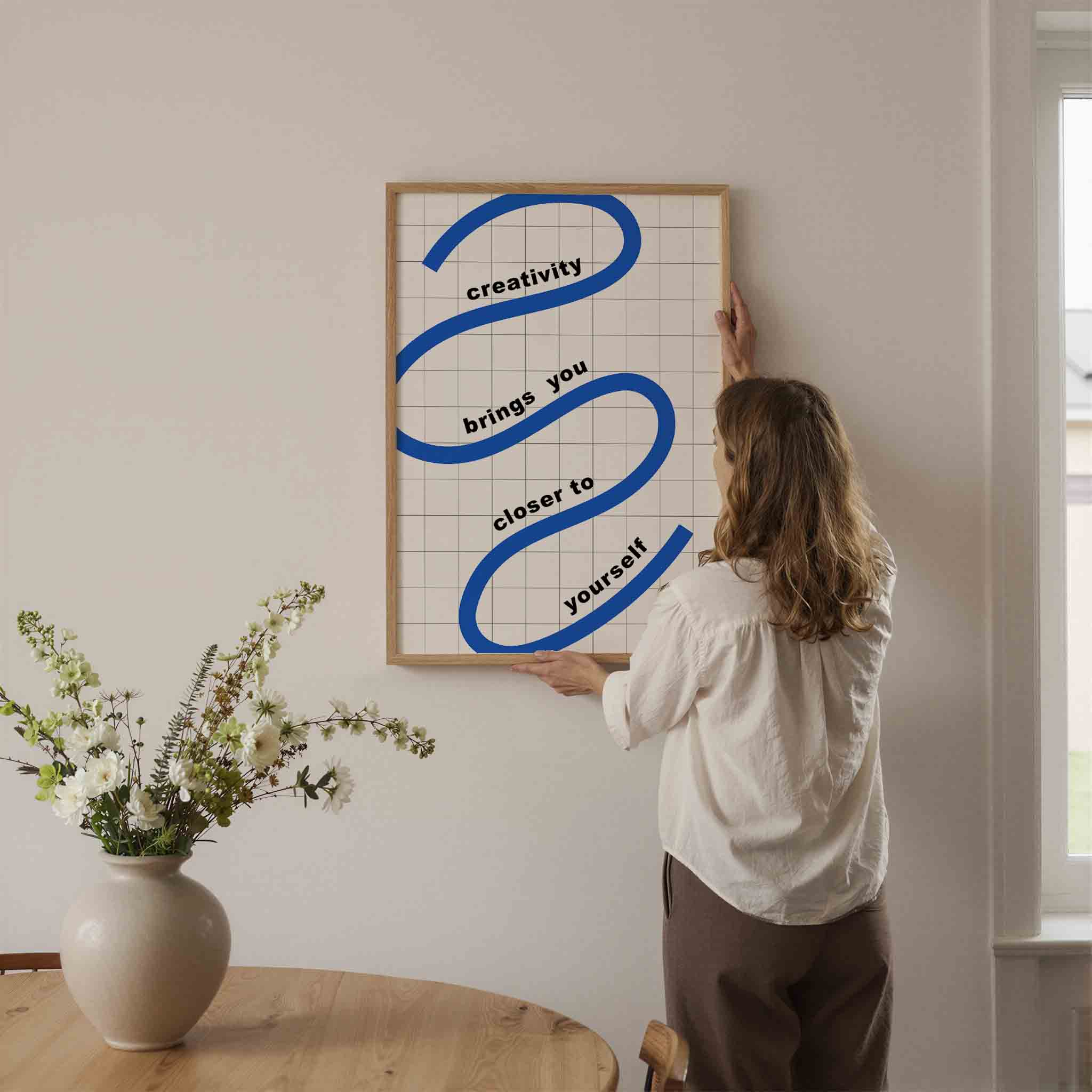Creatieve blauwe lijn Poster