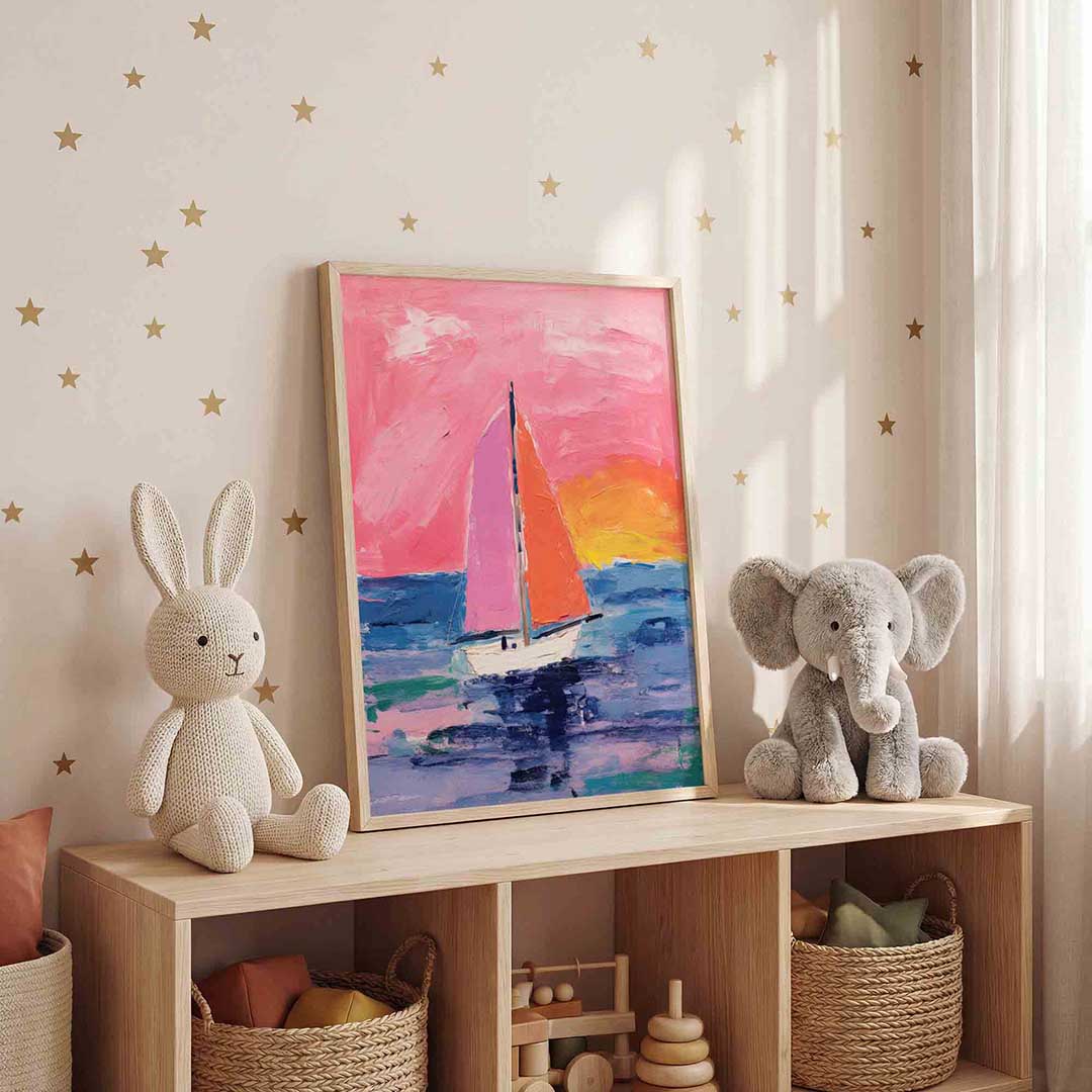Zeilboot op kleurrijke zee Poster