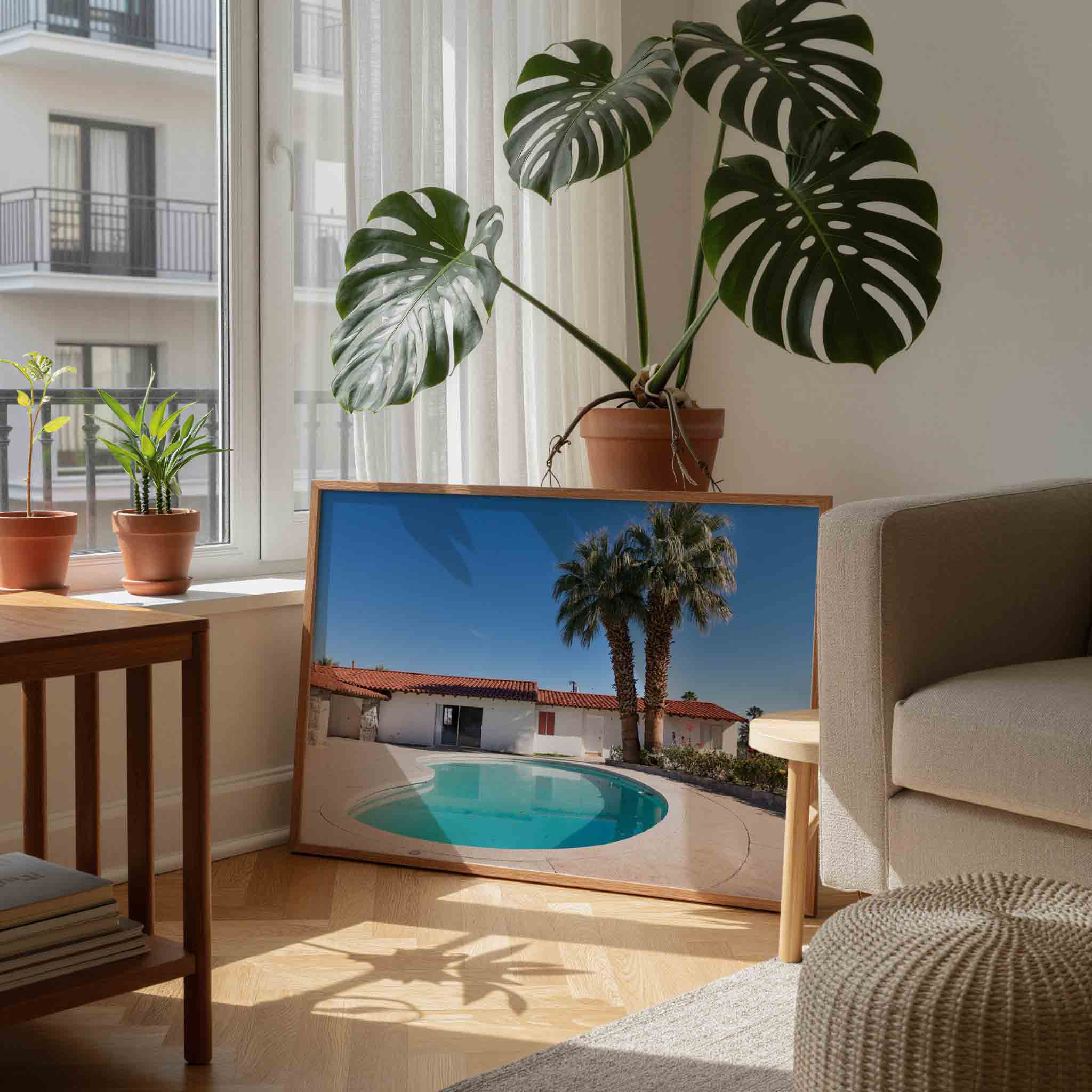 Zwembad en palmbomen Poster