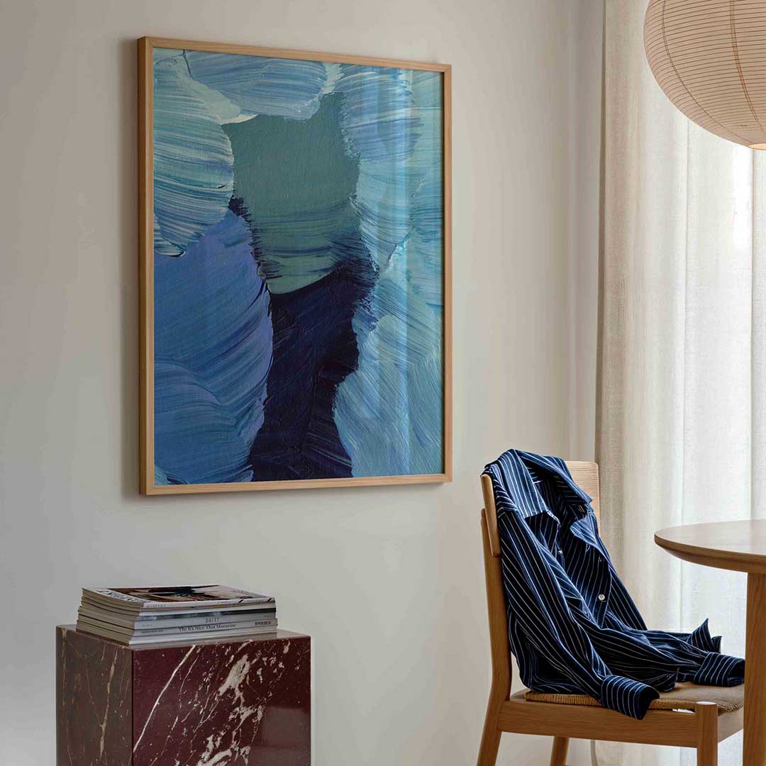 Blauwe penseelstreken Poster