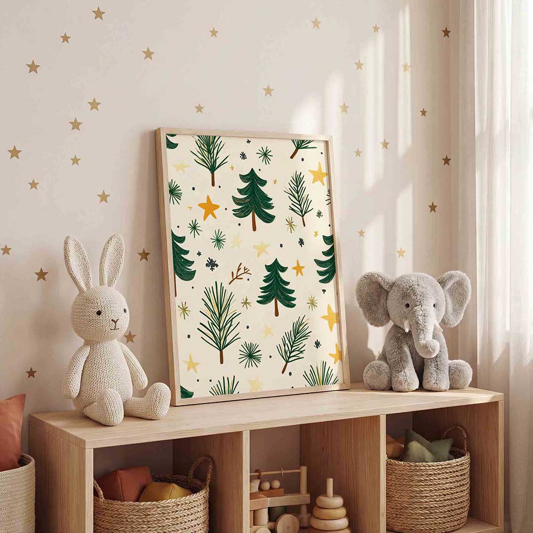 Dennenbomen en sterren Poster