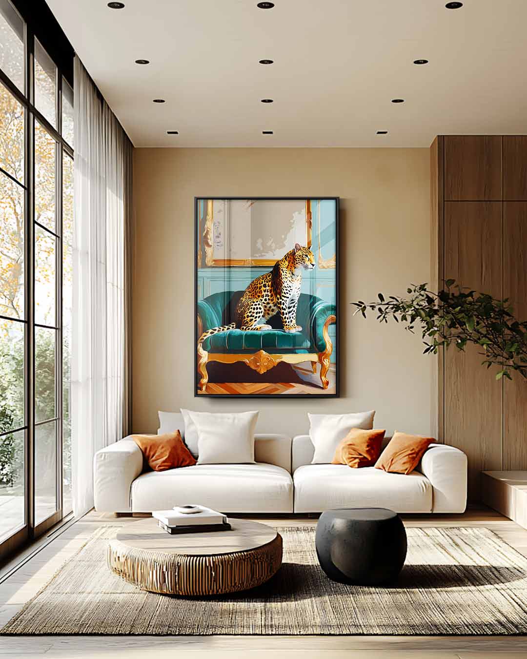 Luxuriöses Kunstwerk: Leopard auf elegantem Sofa