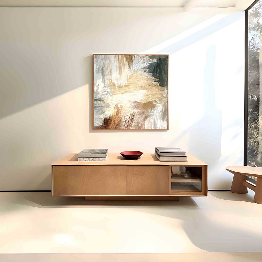 Abstracte beige penseelstreken Poster