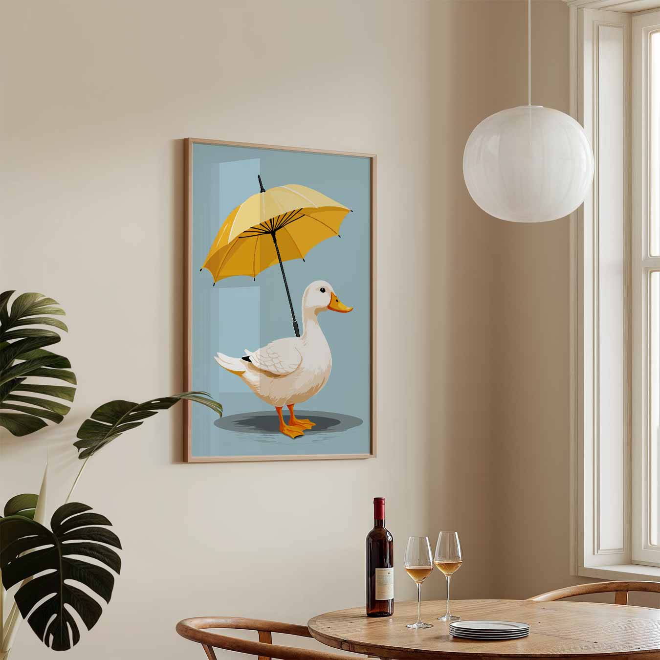 Vrolijke Eend met Paraplu Poster-WallArtistic