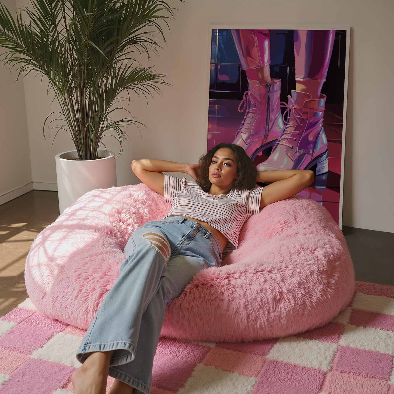 Trendy Roze Enkellaarzen Poster-WallArtistic