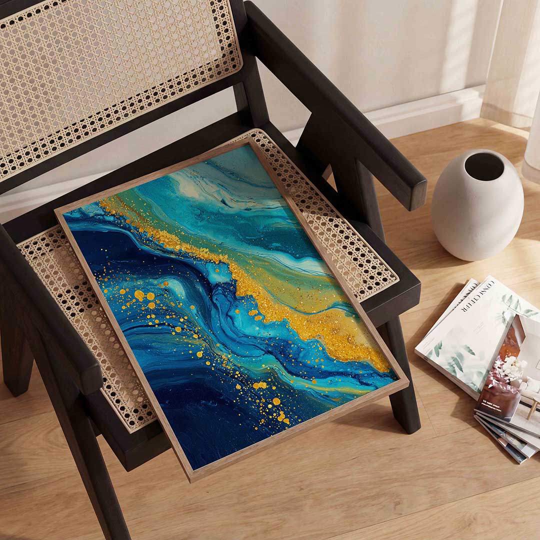 Blauwe en gouden abstracte Poster
