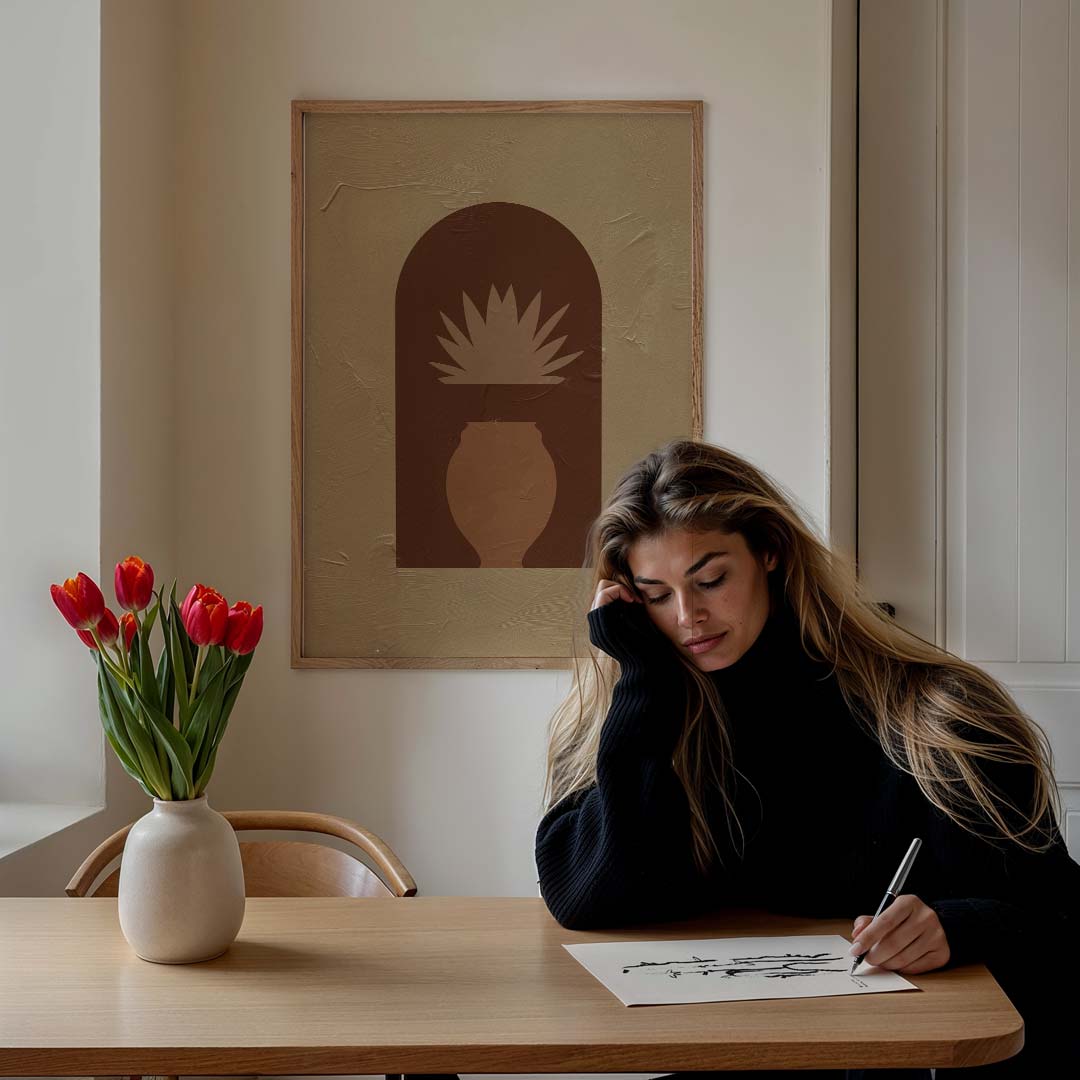 Stijlvolle Boho Bloempot Poster-WallArtistic