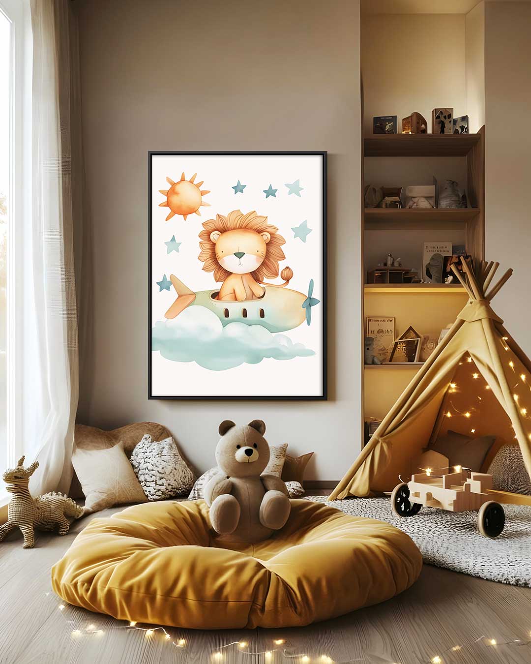 Lieve Leeuw in de Wolken Kunstwerk-canvas-dibond-plexiglas-wanddecoratie-WallArtistic