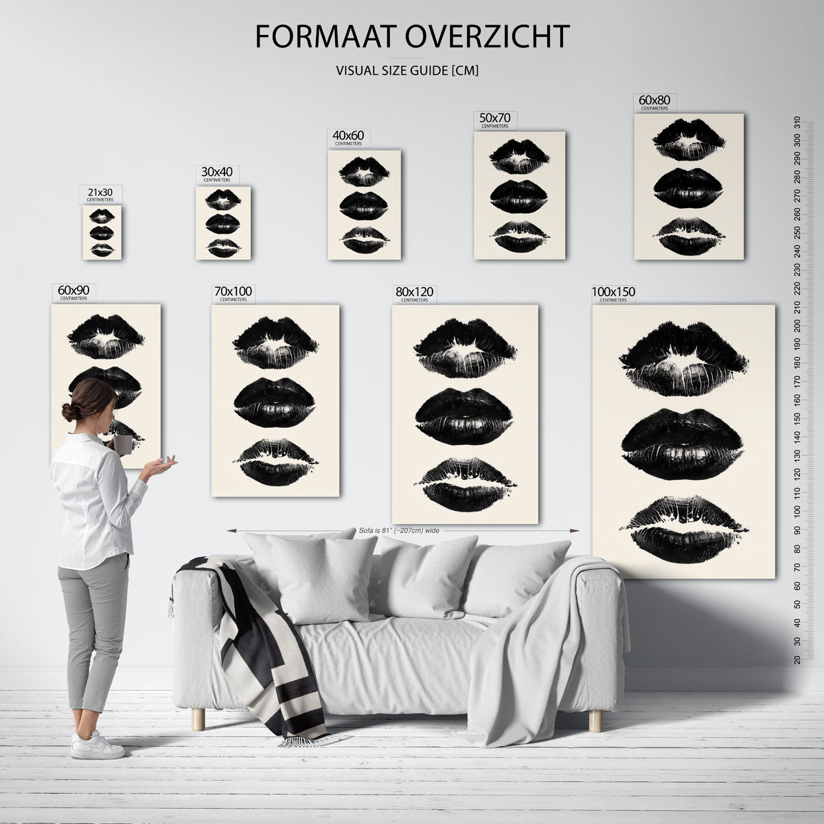 Drie zwarte lipafdrukken Poster