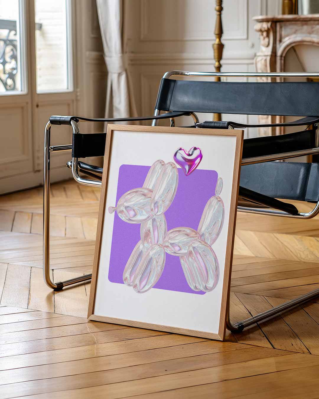 Speelse Ballonhond Poster met Hartje Poster-WallArtistic