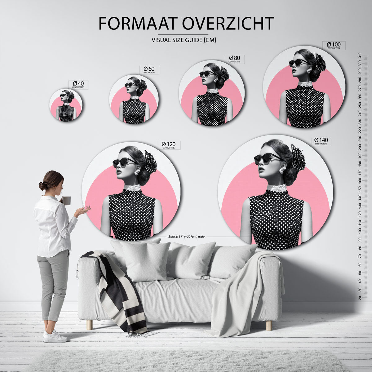 Retro dame met zonnebril Muurcirkel