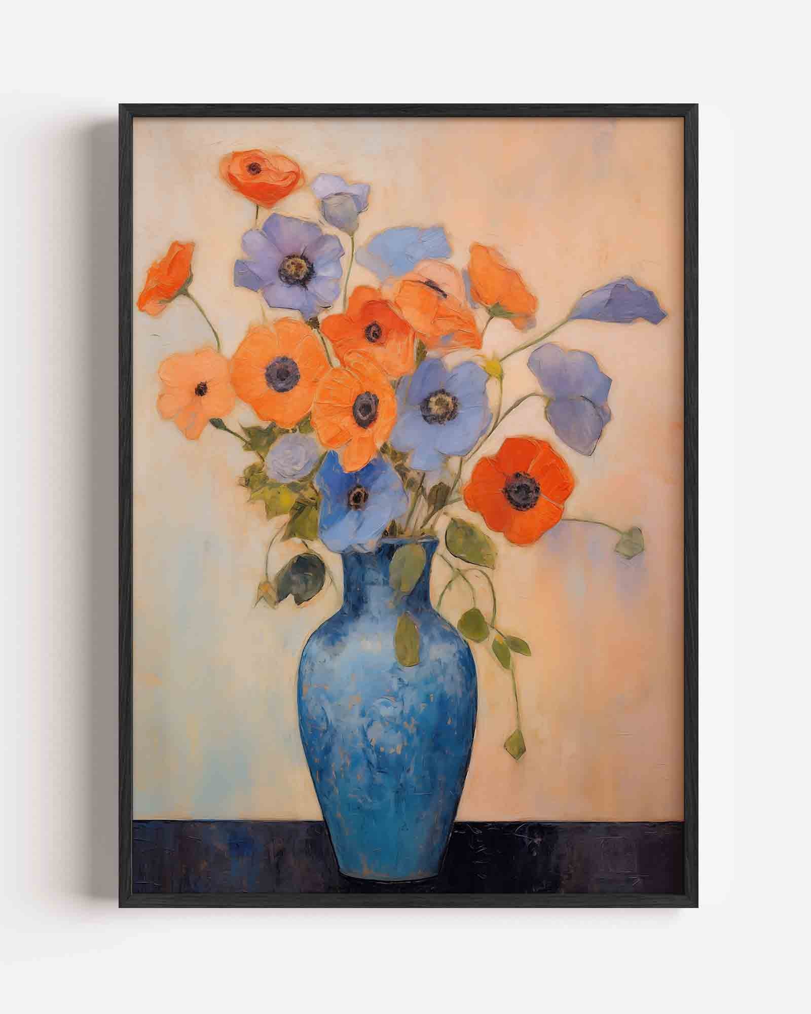 Bloemen in blauwe vaas Poster