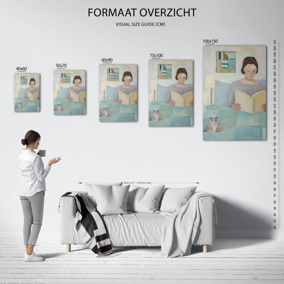 Lezende vrouw met kat Kunstwerk