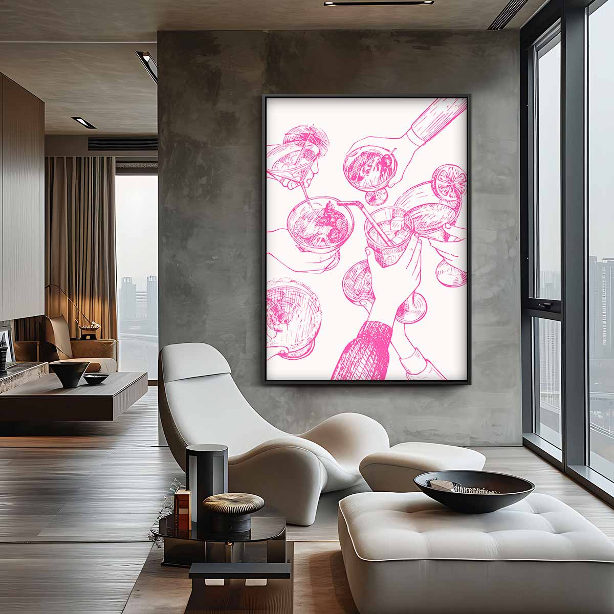 Gezellige Cheers Illustratie Kunstwerk-canvas-dibond-plexiglas-wanddecoratie-WallArtistic