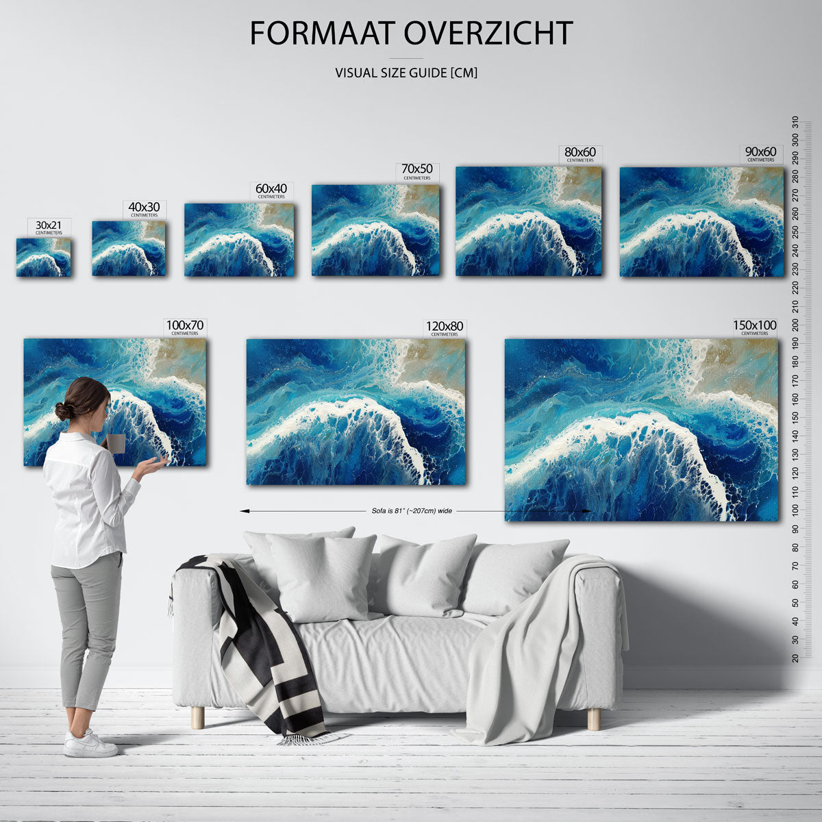 Golvende blauwe zee Poster