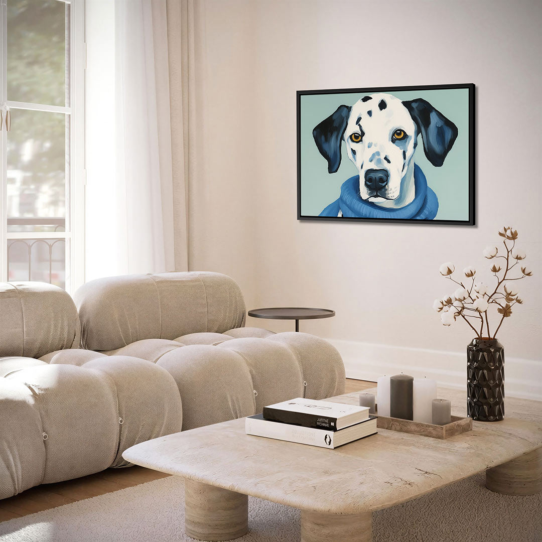 Hond met blauwe sjaal Kunstwerk