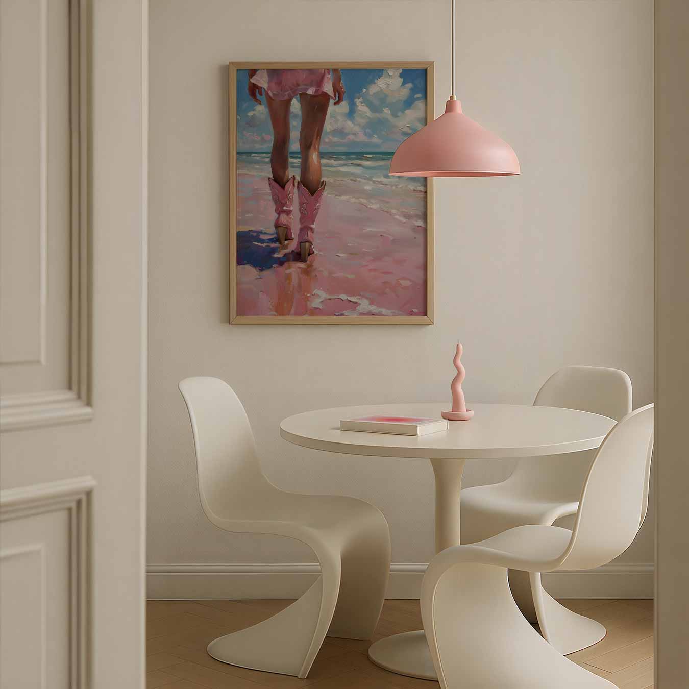 Strandwandeling met Roze Cowboylaarzen Poster-WallArtistic