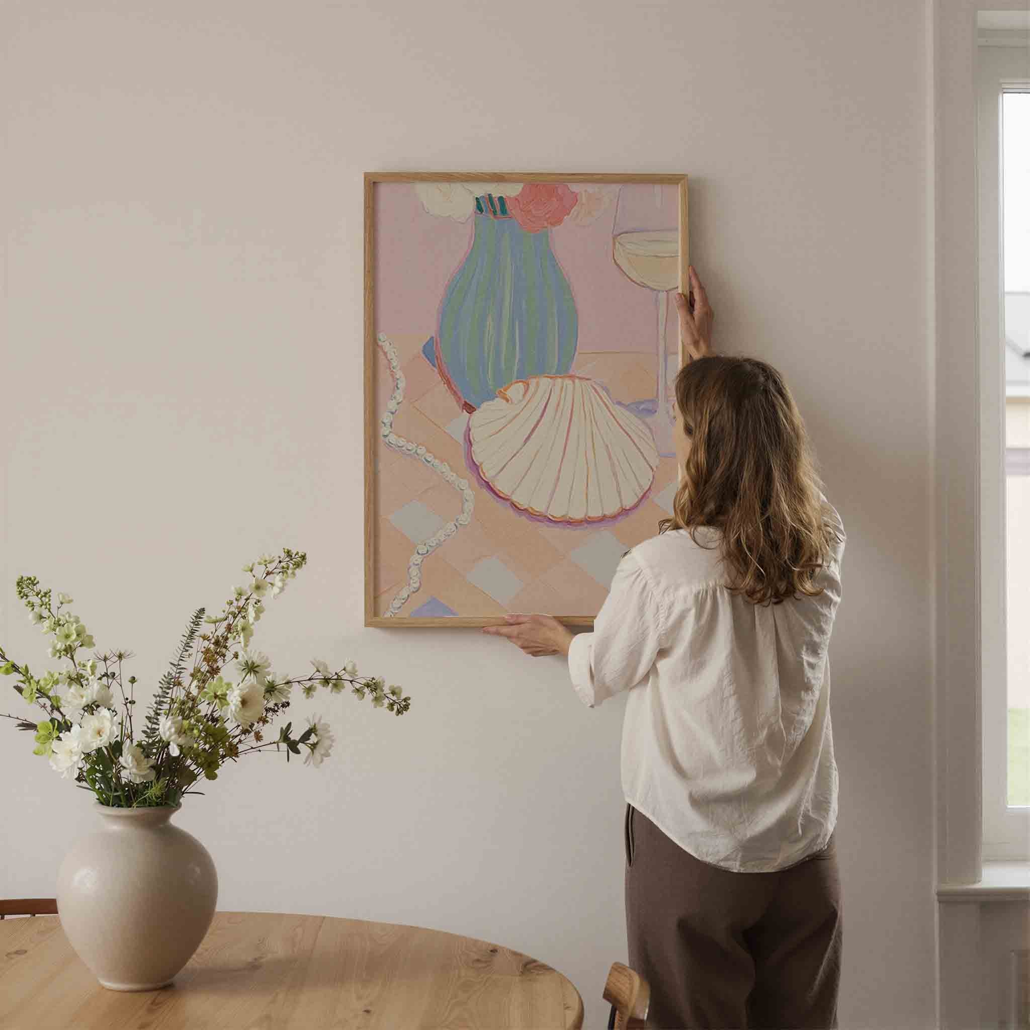 Stilleven met schelp en parels Poster