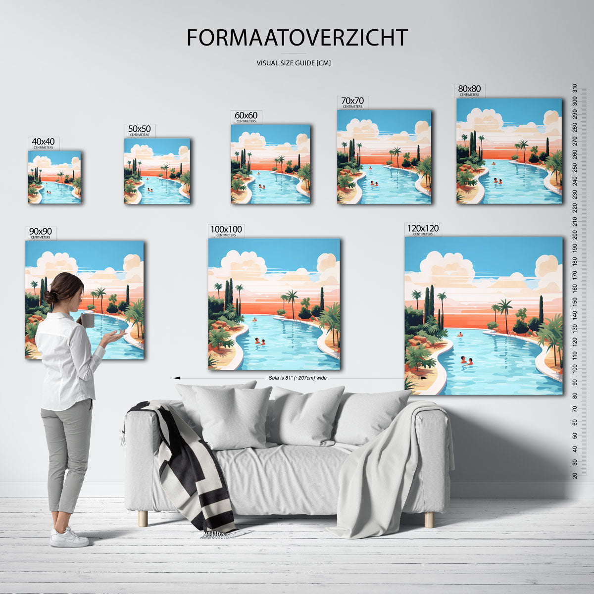 Zwembad met palmbomen Poster